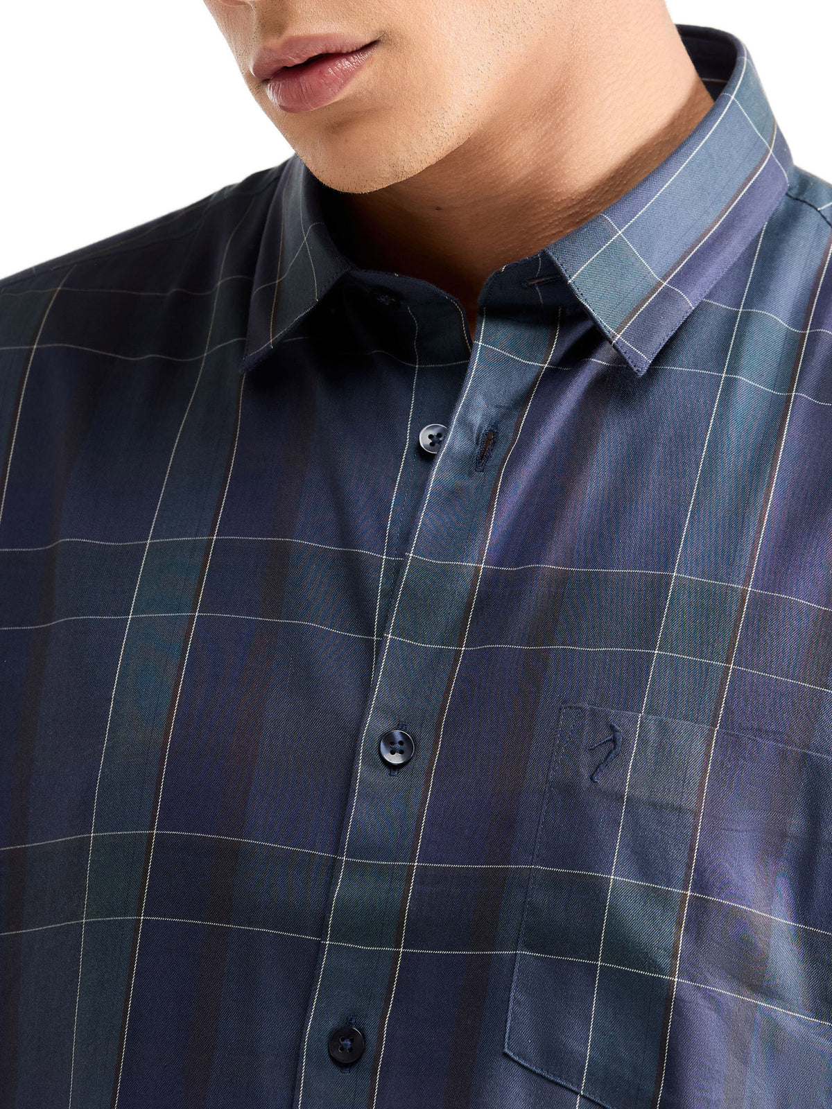Check Full Sleeve Cotton Modal Shirt - Pine t4option_0