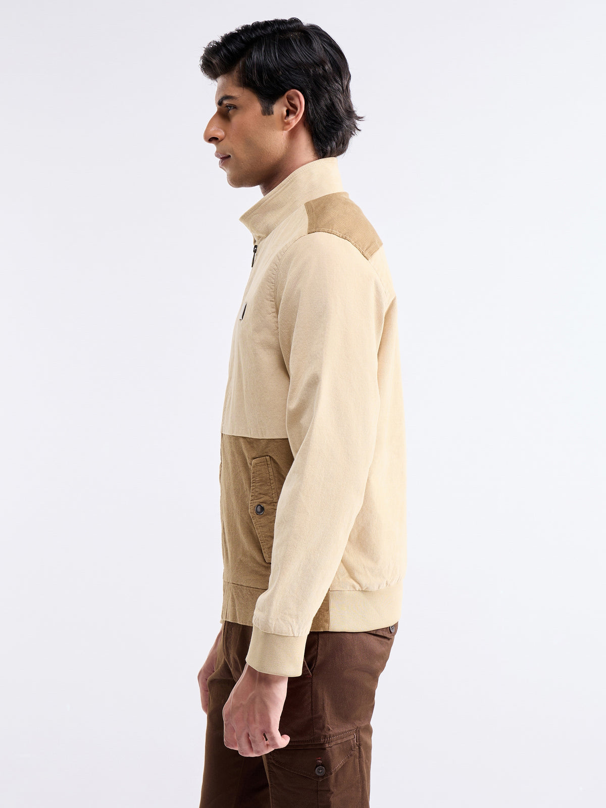Solid Full Sleeve Bomber Jacket - Ecru t4option_0