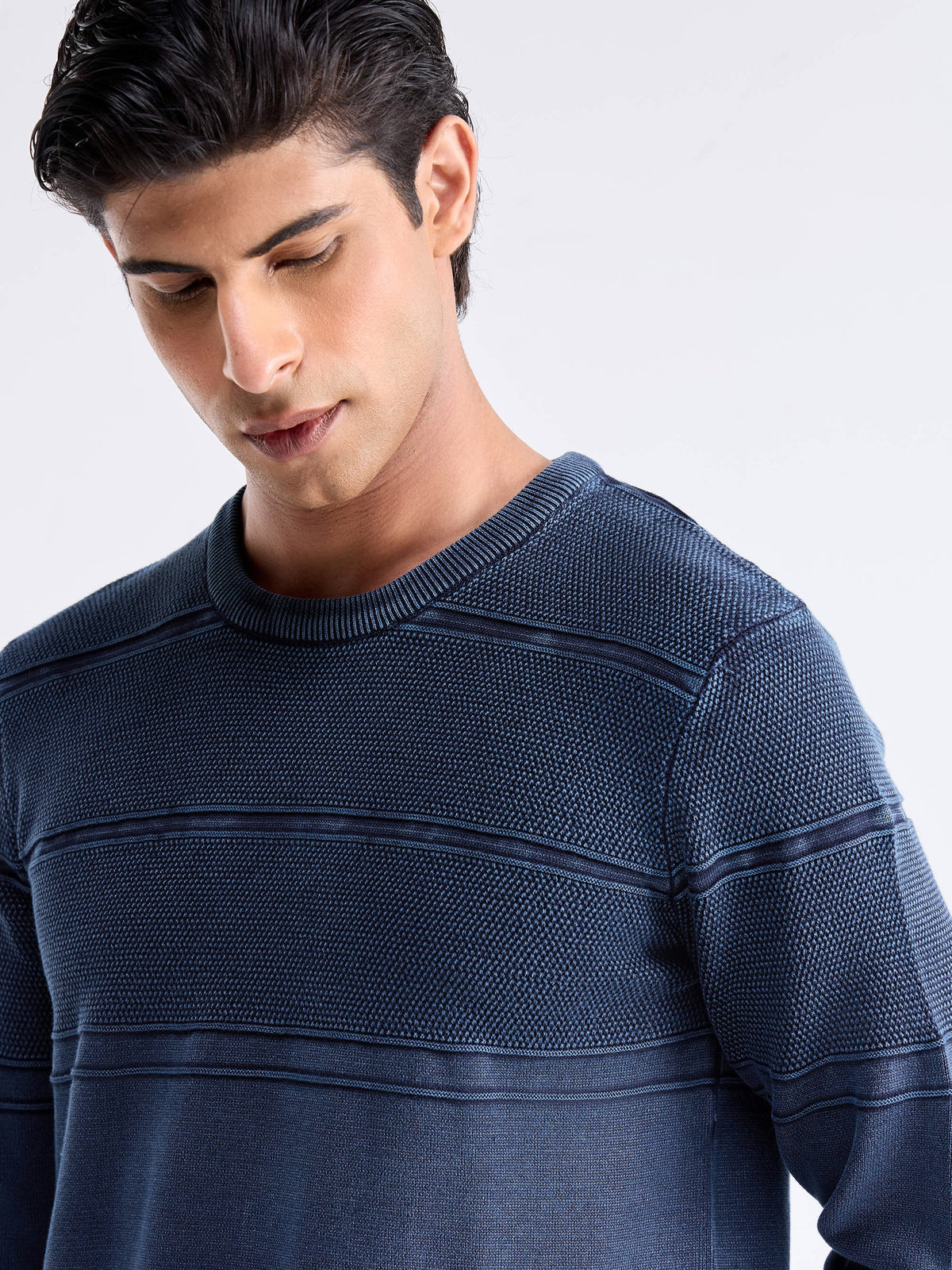 Textured Full Sleeve Jumper Sweater - Blue t4option_0
