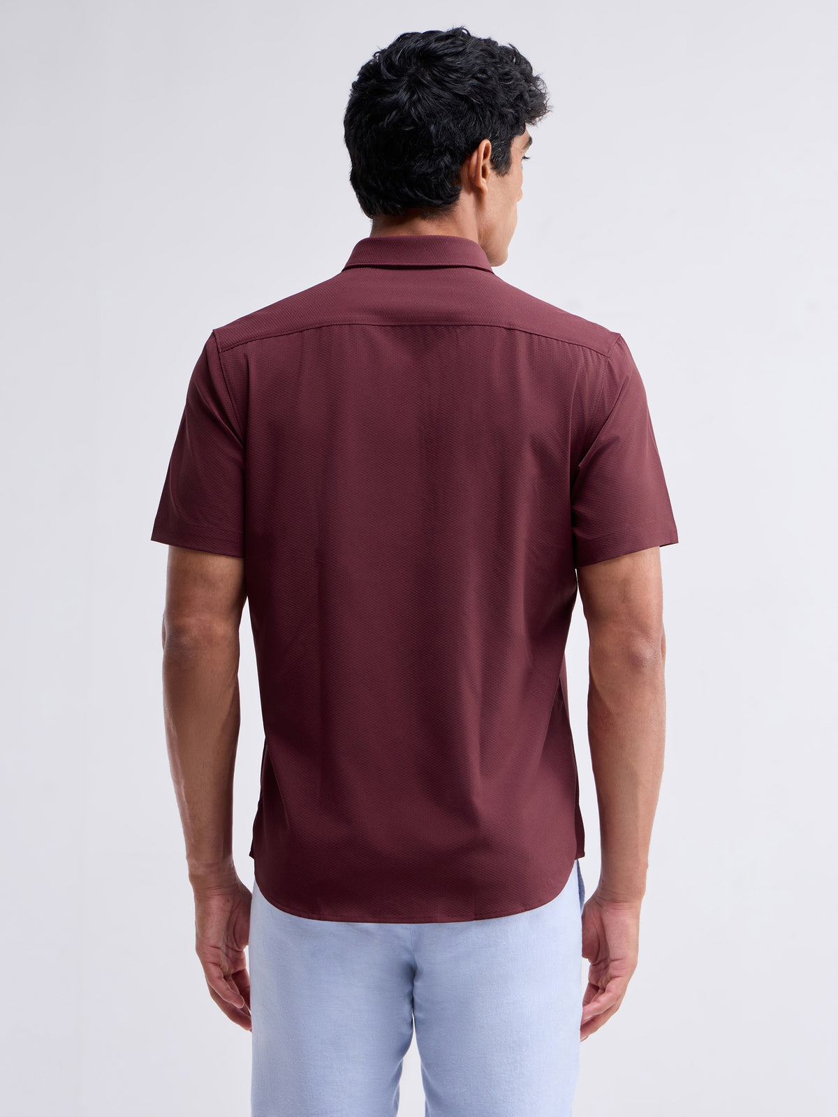 Solid Half Sleeve Poly Blend Shirt - Burgundy t4option_0