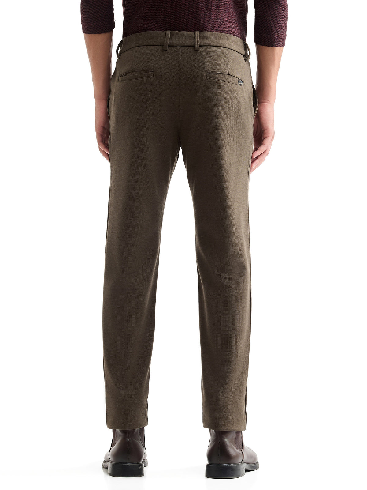 Yarn-Dyed Slim Comfort Fit Poly Viscose Trouser - Olive t4option_0