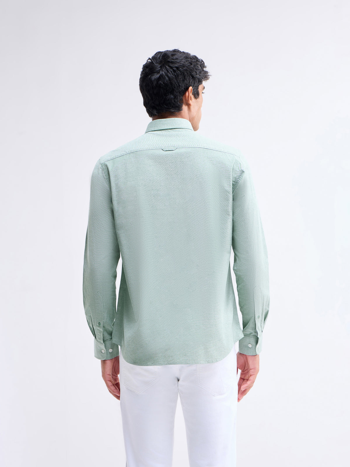 Solid Full Sleeve Cotton Stretch Shirt - Green t4option_0