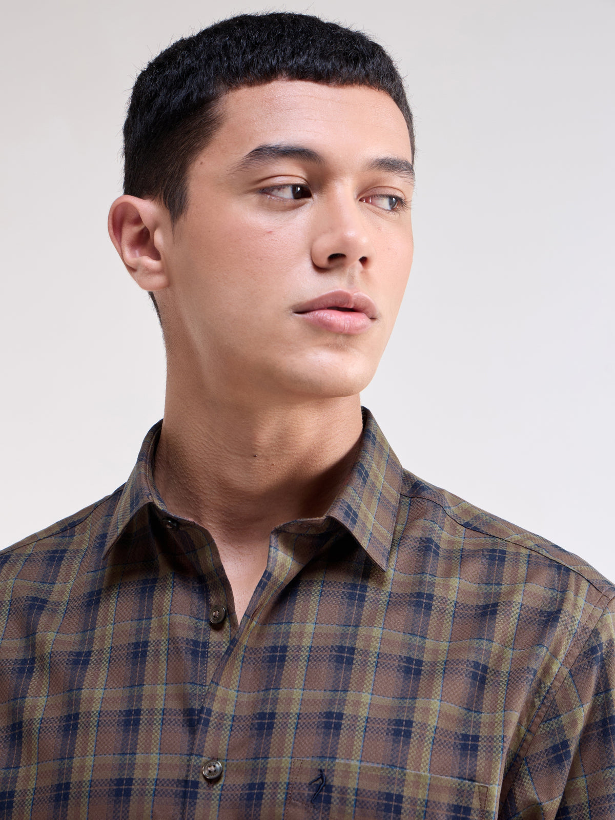 Check Half Sleeve Cotton Shirt - Tabacco t4option_1