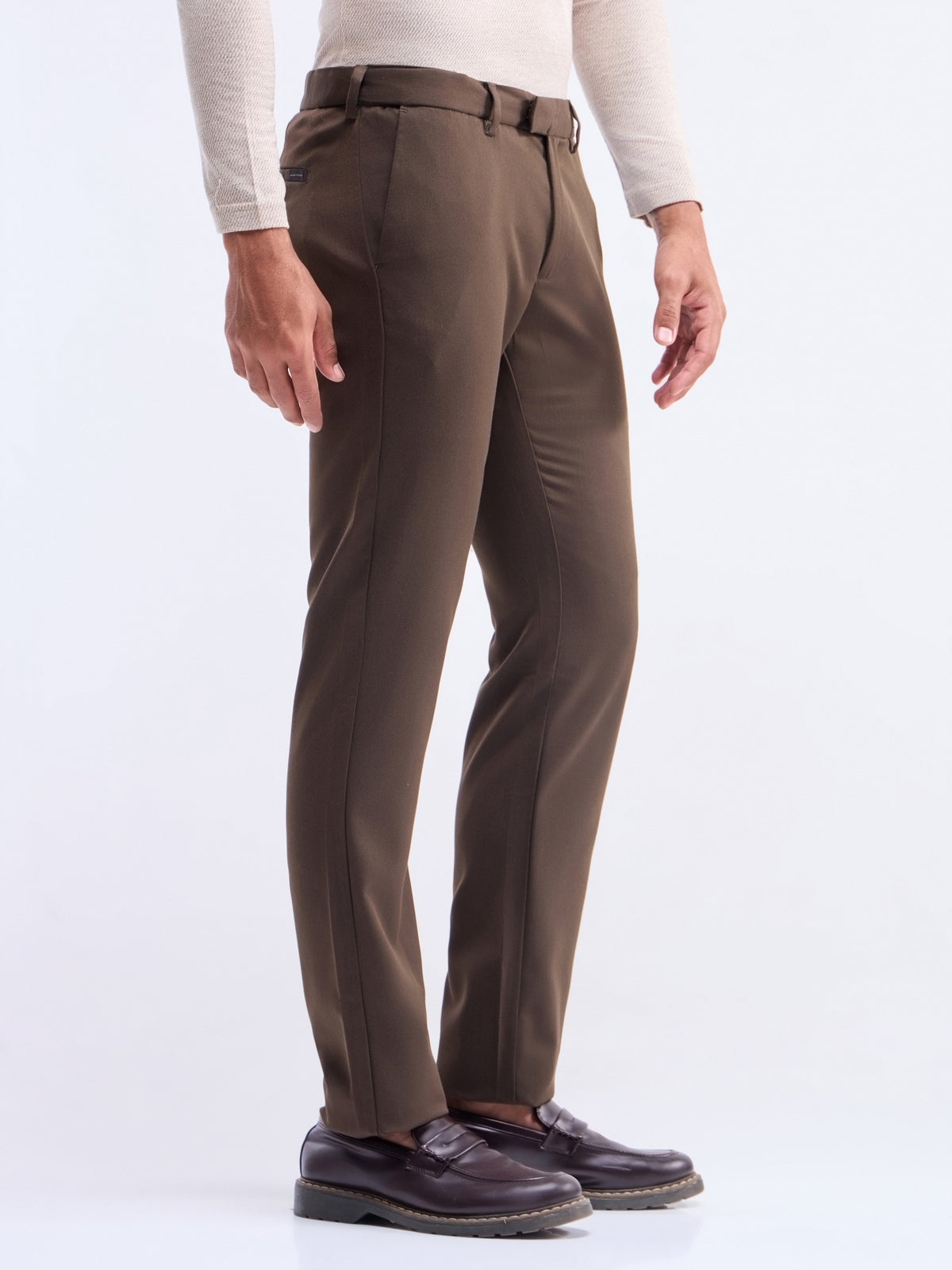 Twill Slim Fit Poly Viscose Trouser - Choco t4option_0