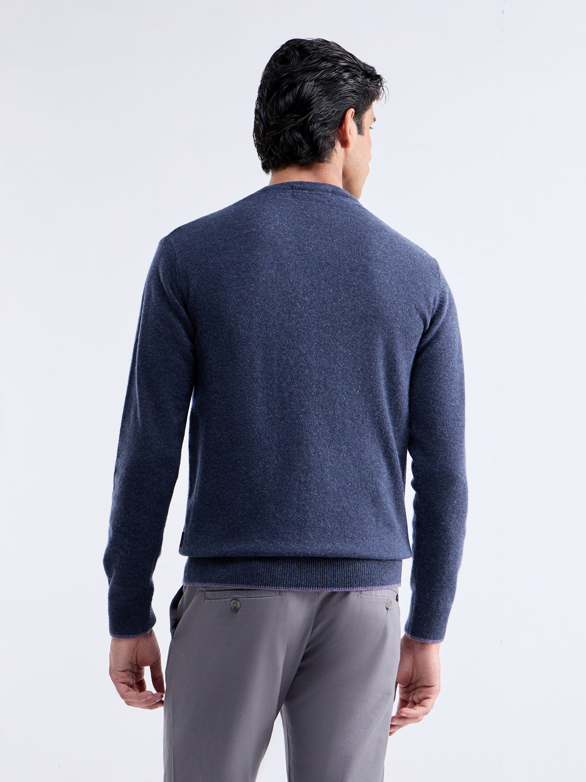 Solid Full Sleeve Crew Neck Sweater - Navy t4option_0