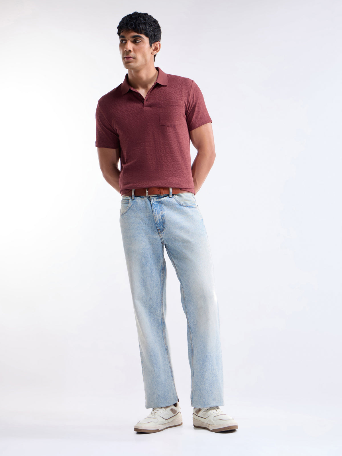 Jacquard Half Sleeve Regular Fit Polo T-Shirt - Maroon t4option_2