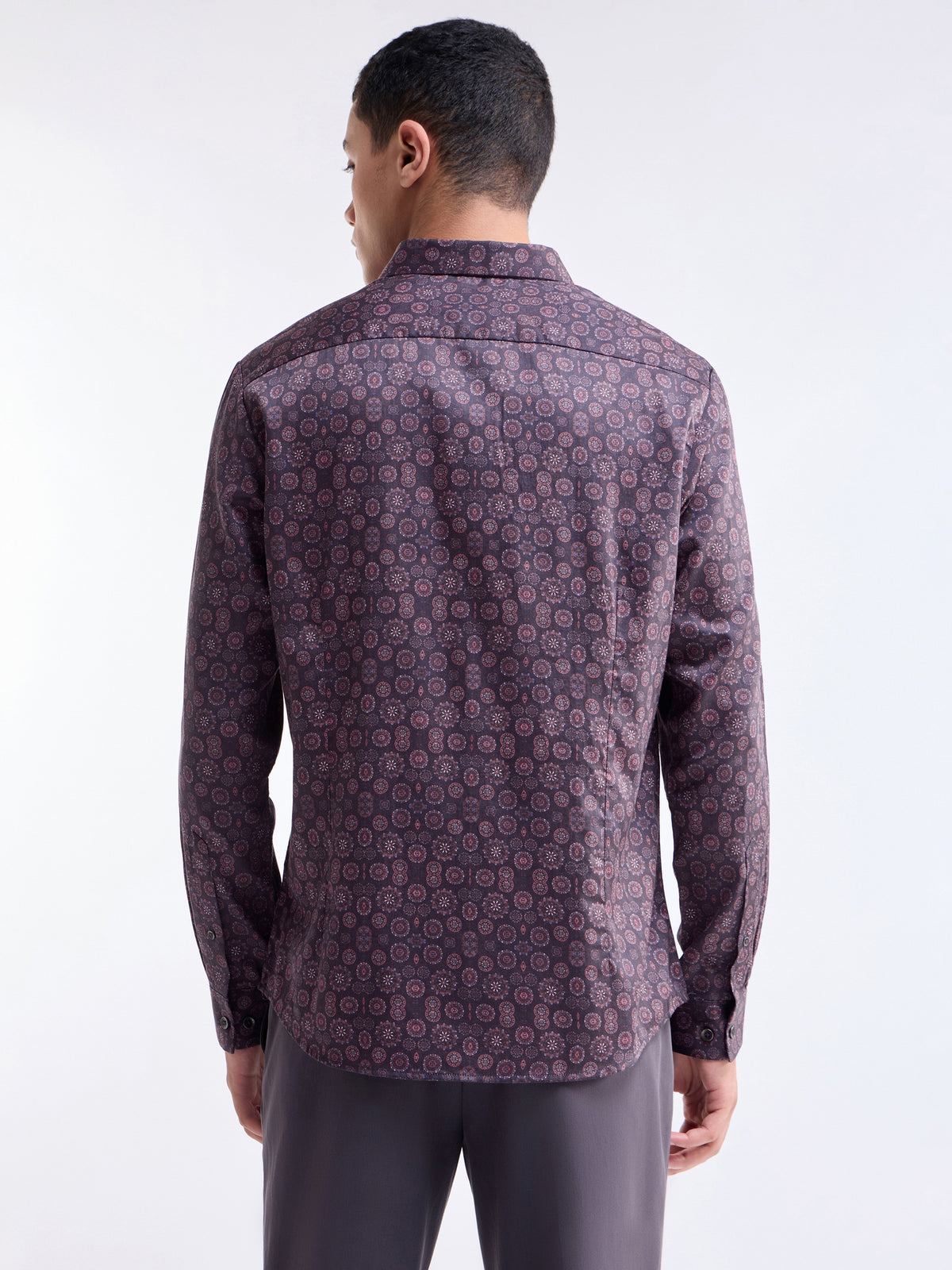 Printed Full Sleeve Cotton Shirt - Wine t4option_1