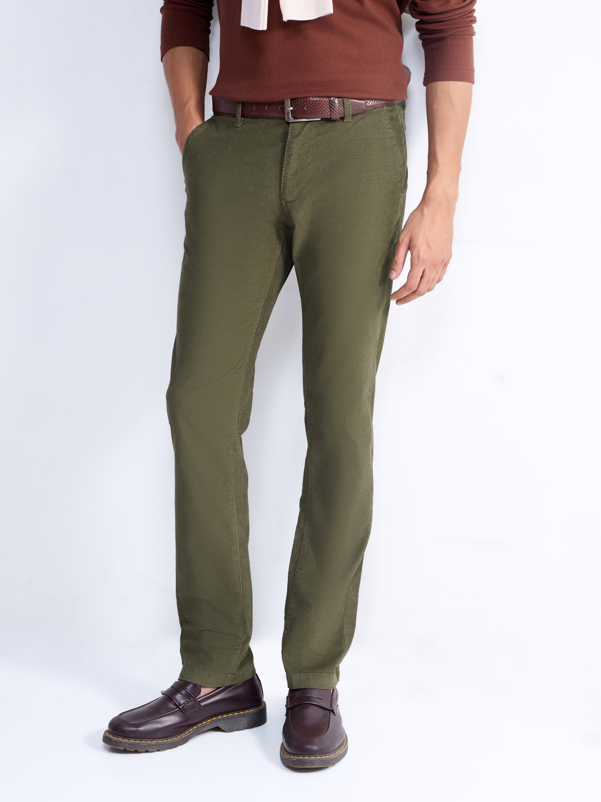 Slim Fit Cotton Stretch Trouser - Olive t4option_2