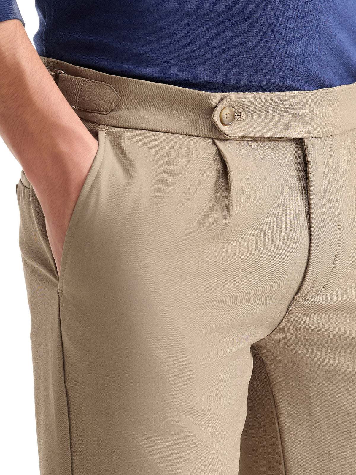 Regular Fit Cotton Stretch Trouser - Khaki t4option_0