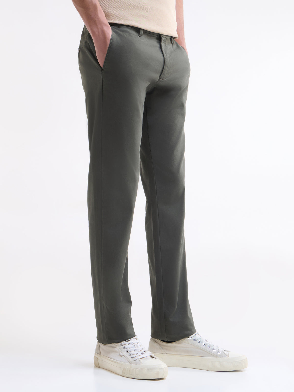 Slim Fit Cotton Stretch Trouser - Olive t4option_3