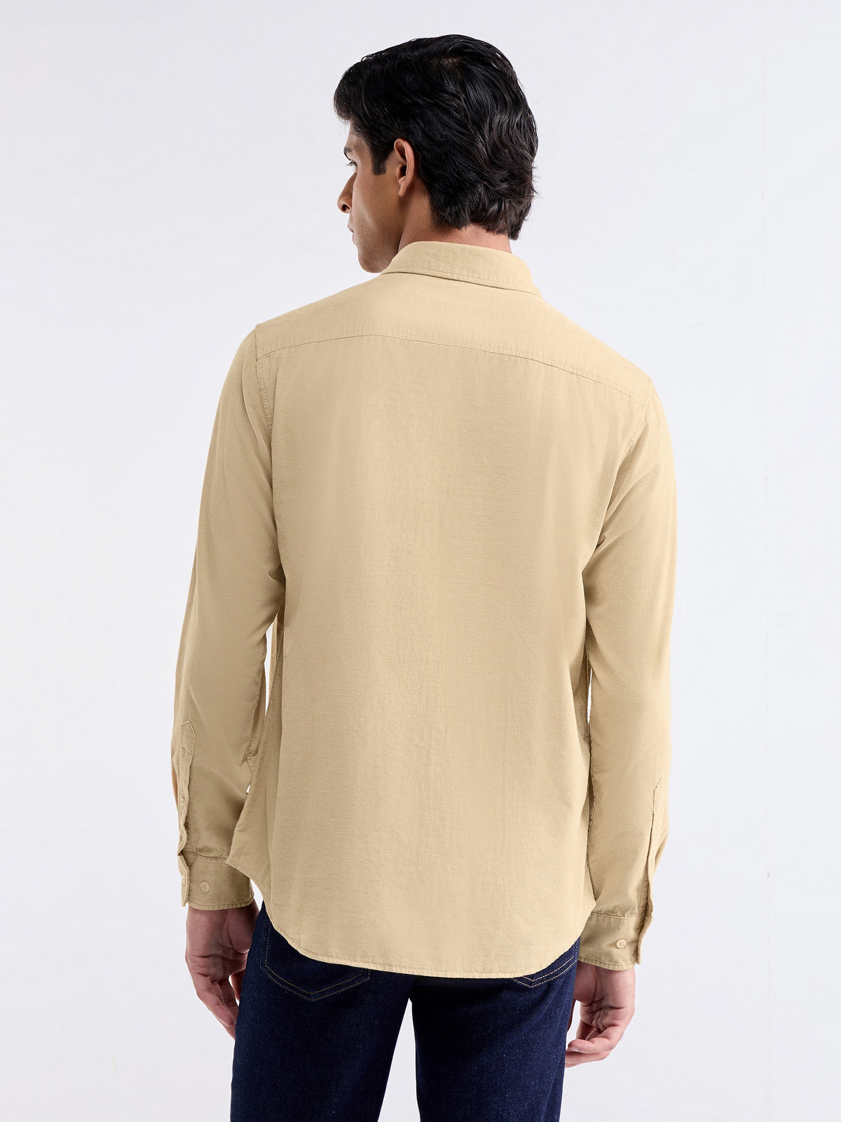 Check Full Sleeve Cotton Shirt - Beige t4option_0