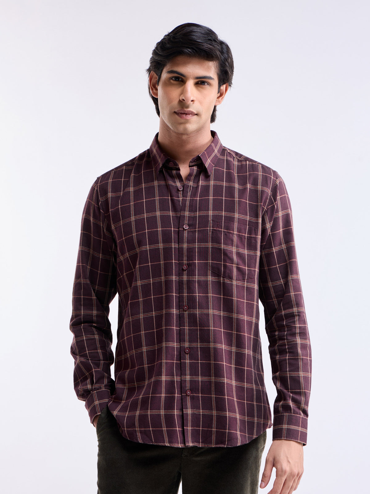 Check Full Sleeve Cotton Poly Shirt - Purple t4option_0