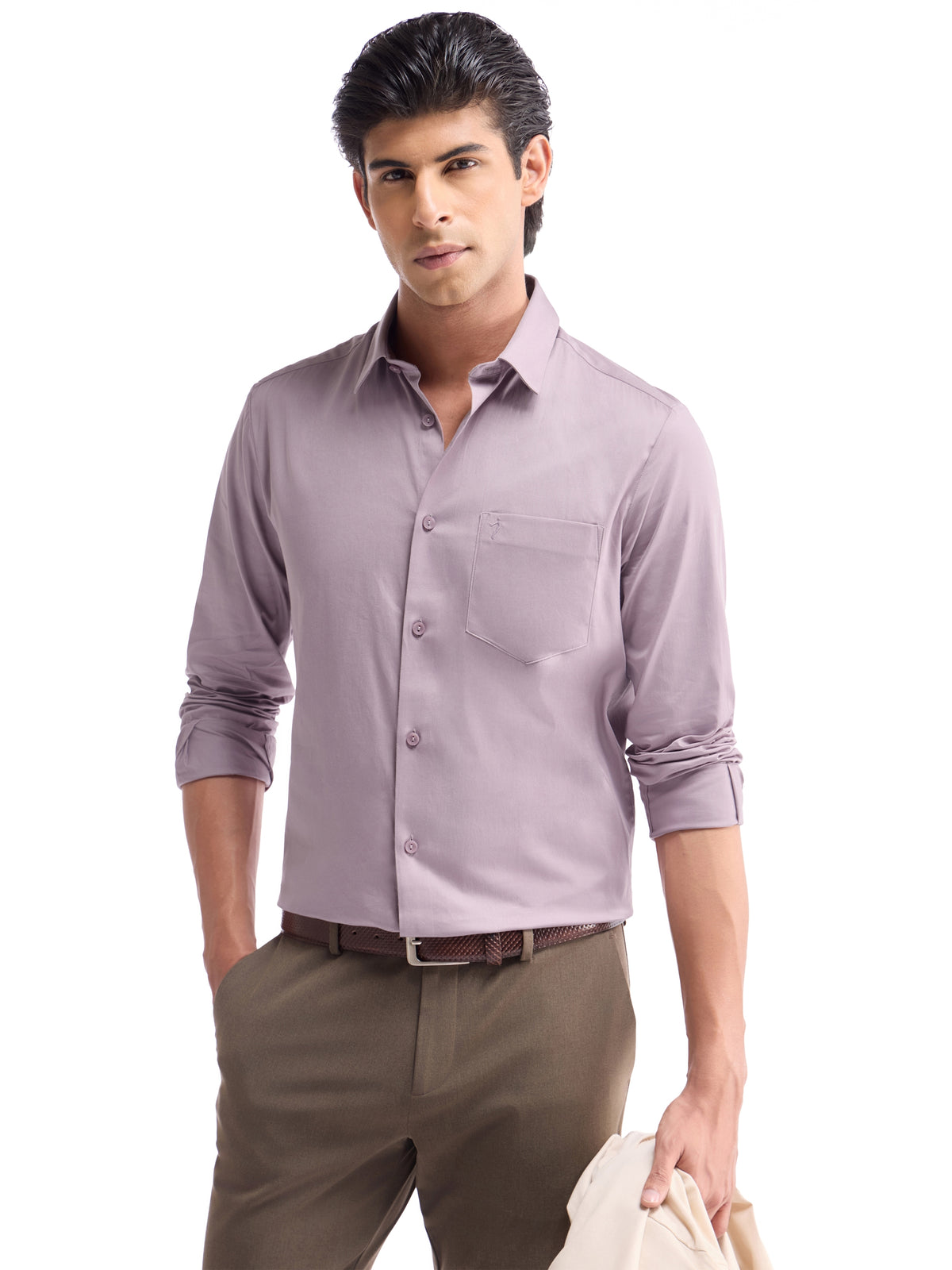 Solid Full Sleeve Cotton Stretch Shirt - Mauve t4option_4