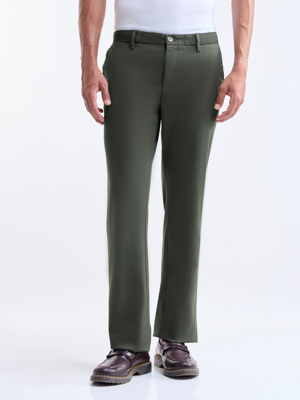 Regular Fit Cotton Stretch Trouser - Dark Olive t4option_0