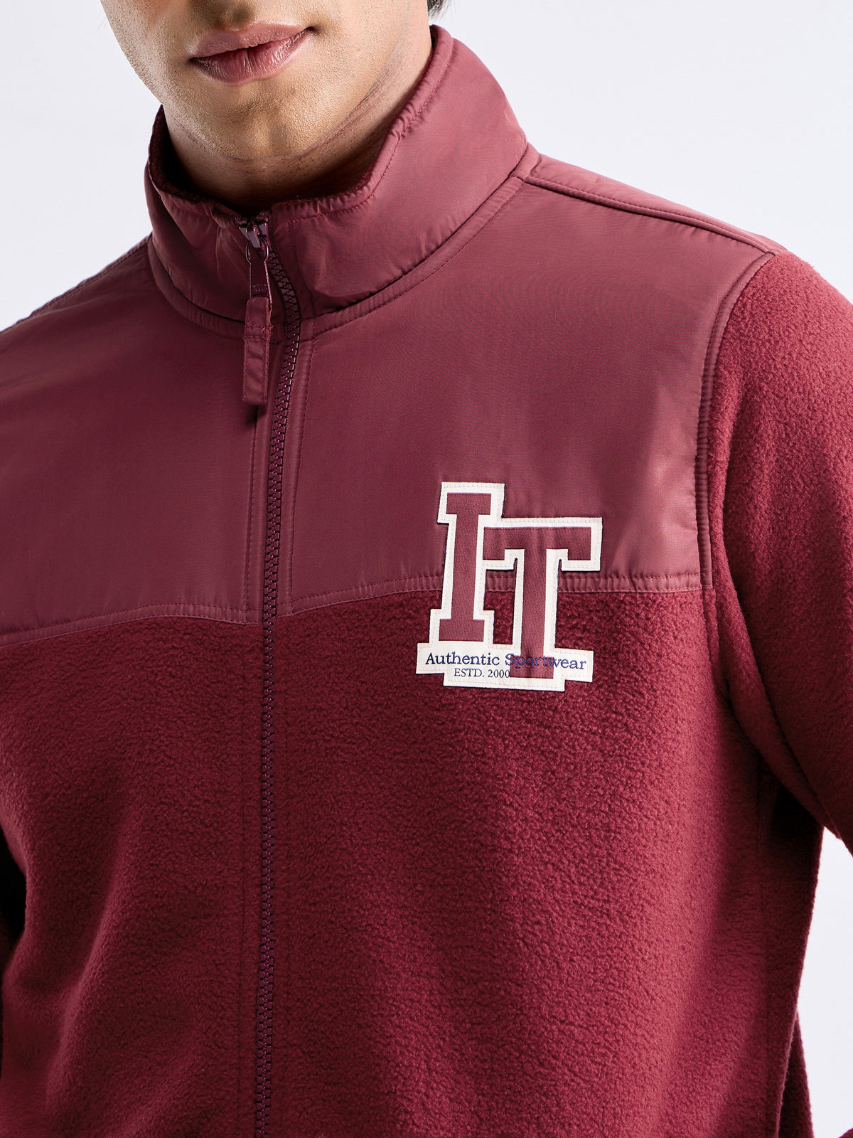 Colour Block High Neck Sweatshirt - Maroon t4option_0
