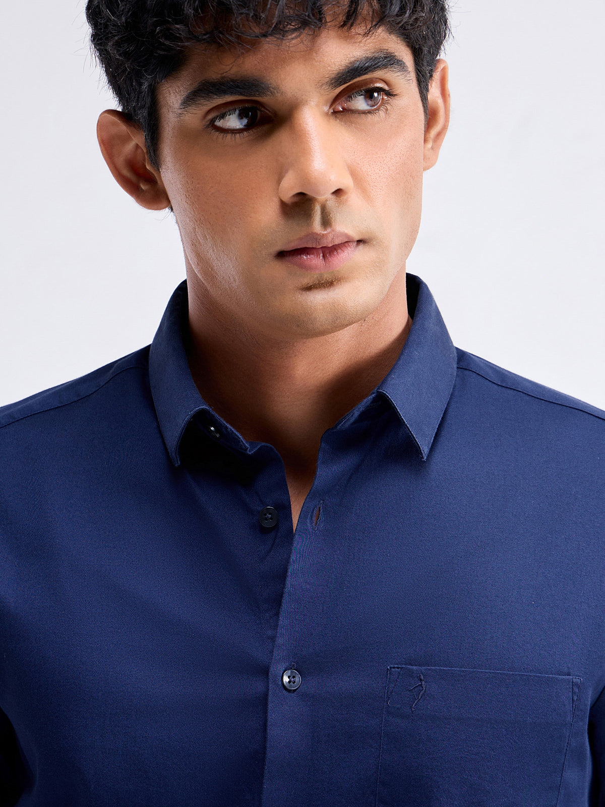 Solid Full Sleeve Cotton Stretch Shirt - Navy t4option_0