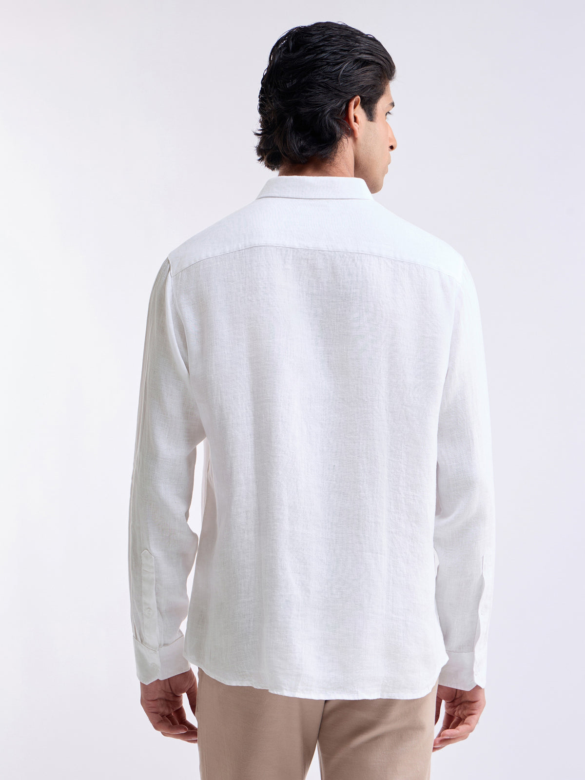 Solid Full Sleeve Linen Shirt - White t4option_6
