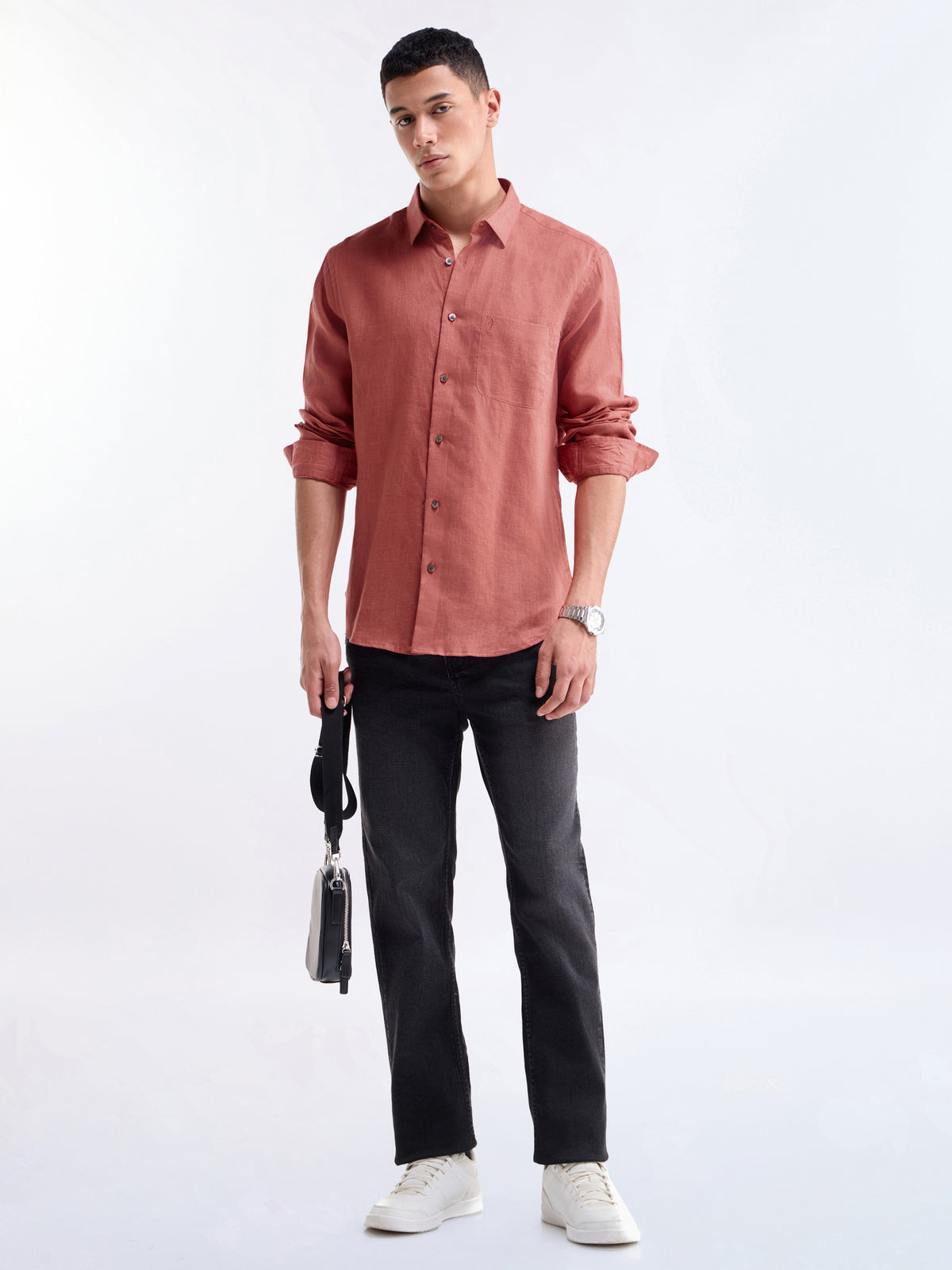 Solid Regular Fit Shirt - Brick t4option_1