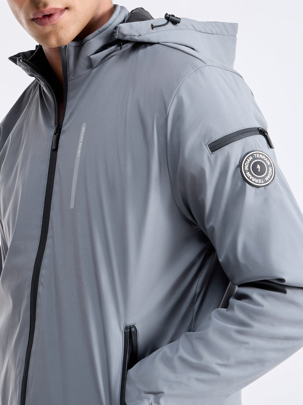 Solid Full Sleeve Biker Jacket - Grey t4option_0