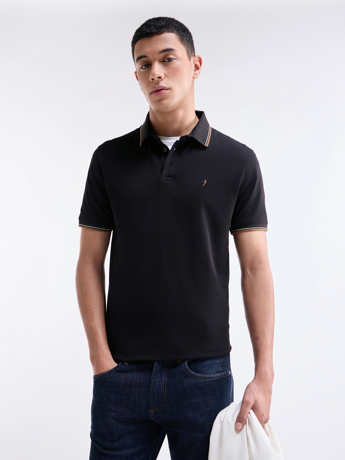 Solid Half Sleeve Regular Fit Polo T-Shirt - Black t4option_0