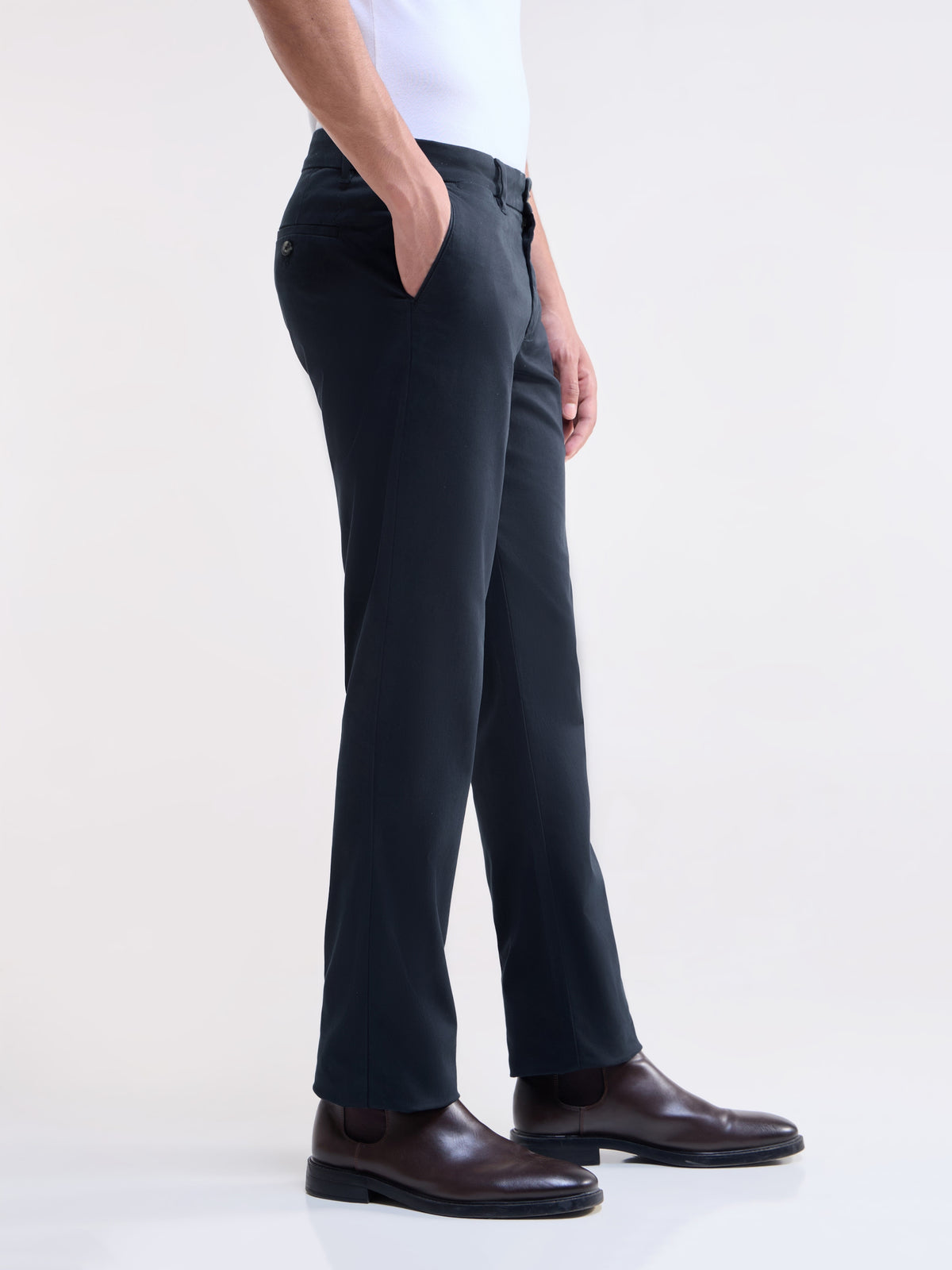 Regular Fit Cotton Stretch Trouser - Navy t4option_1