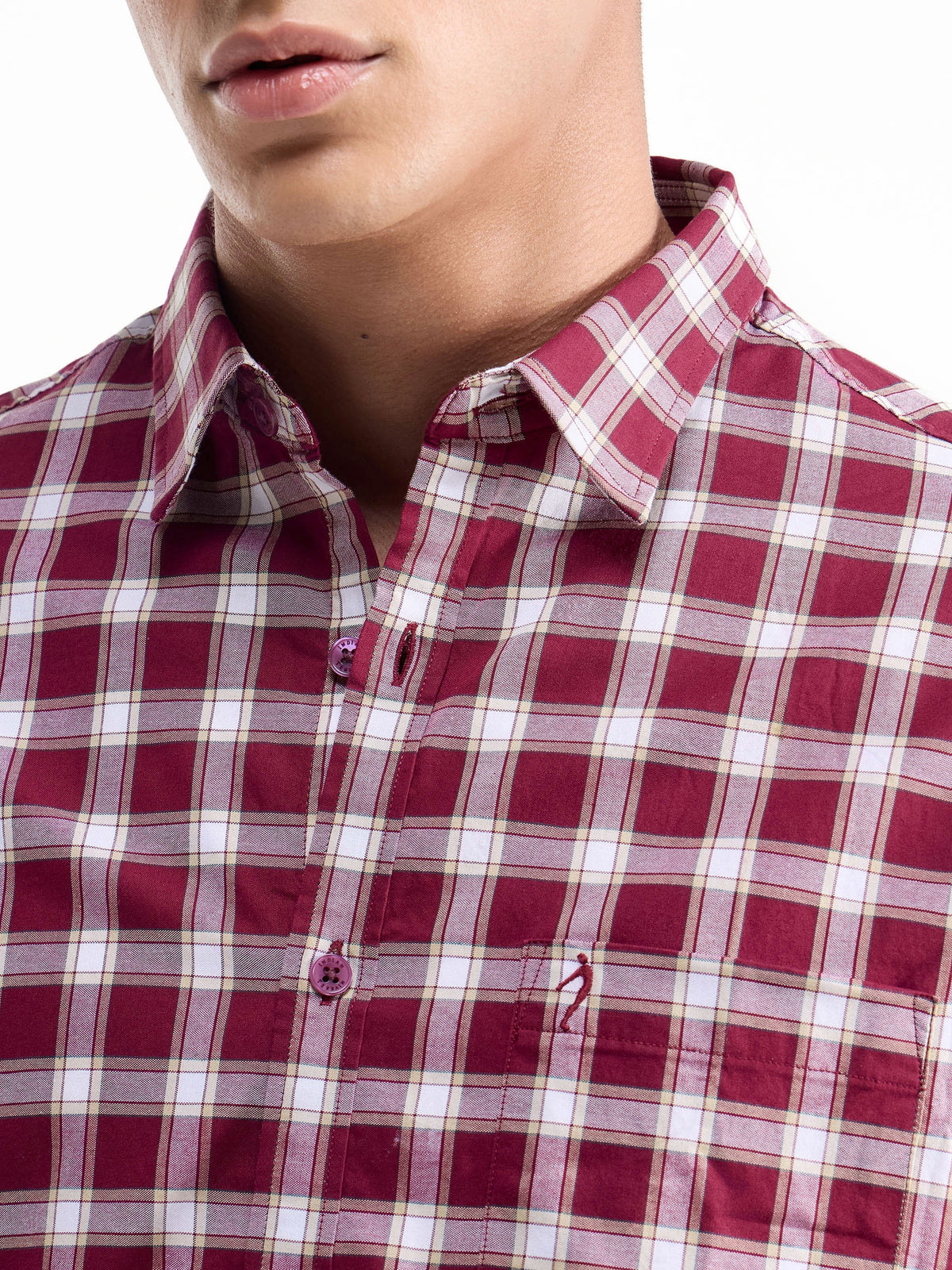 Check Half Sleeve Cotton Shirt - Maroon t4option_0