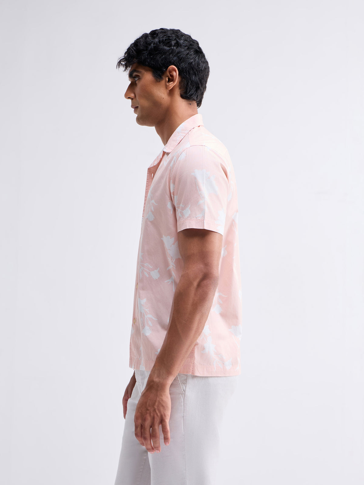Printed Half Sleeve Cotton Shirt - Coral t4option_0