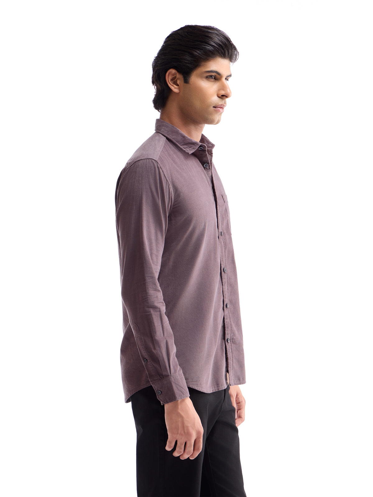 Solid Full Sleeve Cotton Tencel Shirt - Purple t4option_6