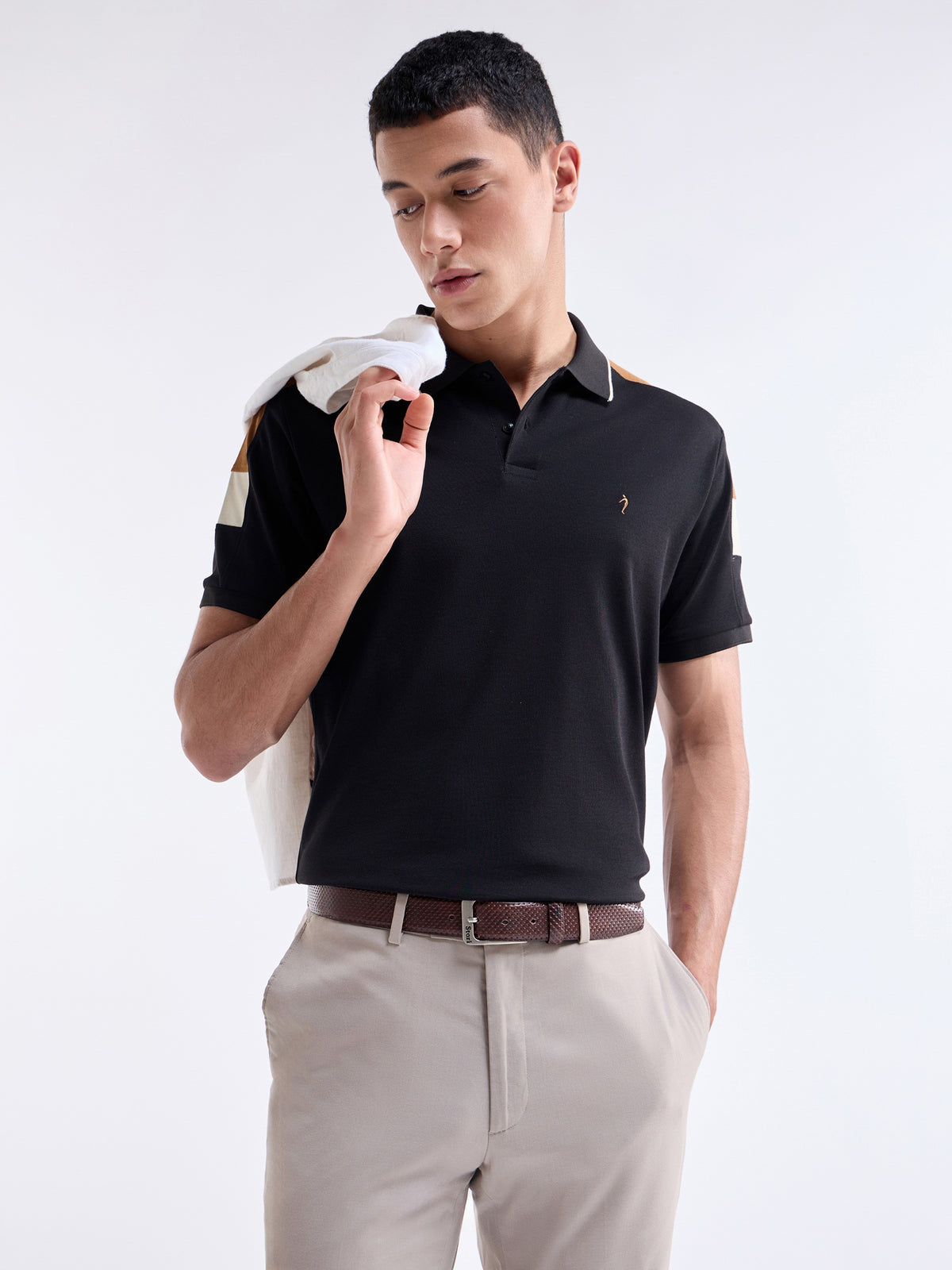 Colour Block Half Sleeve Regular Fit Polo T-Shirt - Black t4option_0