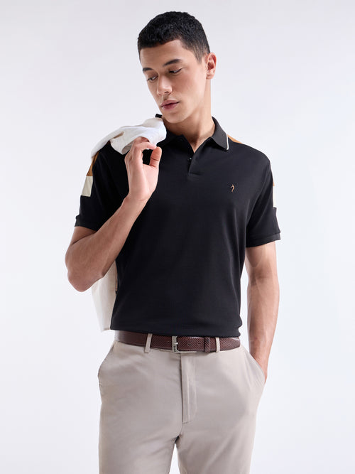 Colour Block Half Sleeve Regular Fit Polo T-Shirt - Black t4option_0