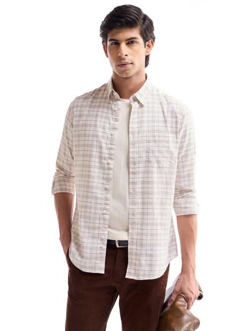Check Full Sleeve Cotton Shirt - Ecru Mel t4option_0