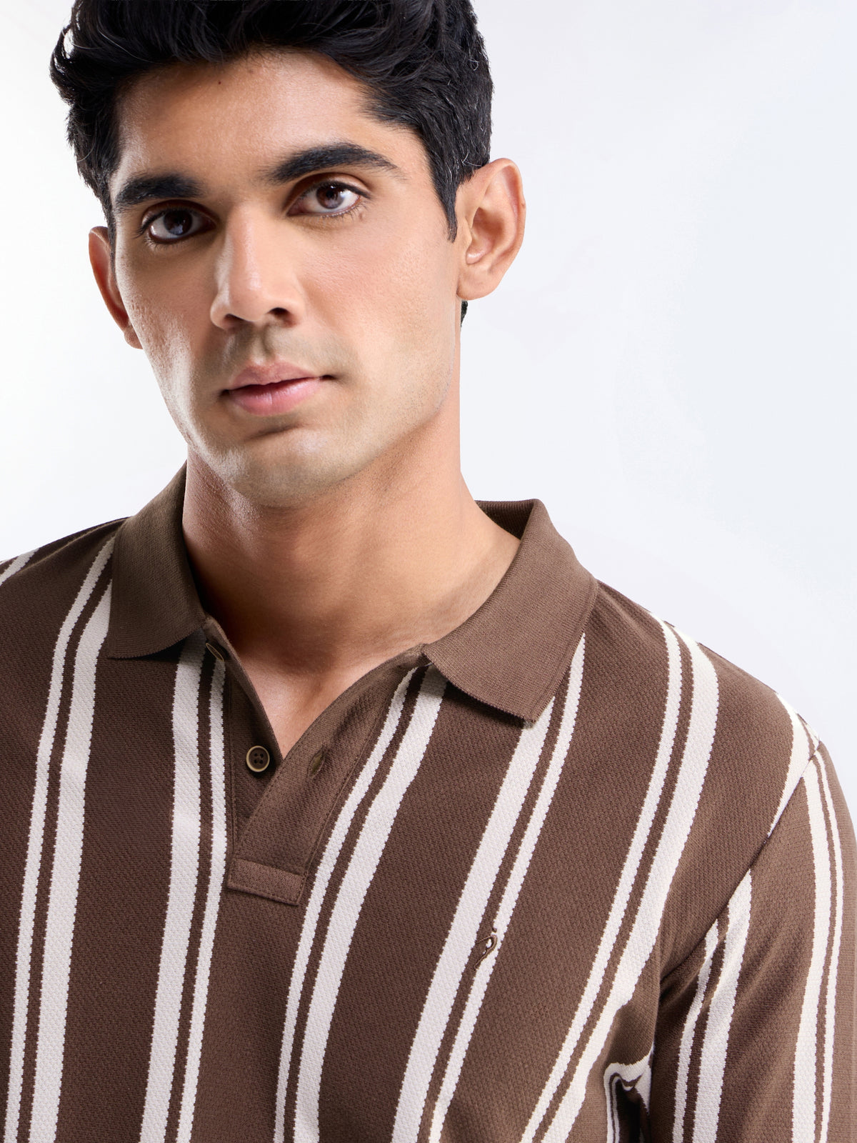 Striped Half Sleeve Regular Fit Polo T-Shirt - Coffee t4option_0