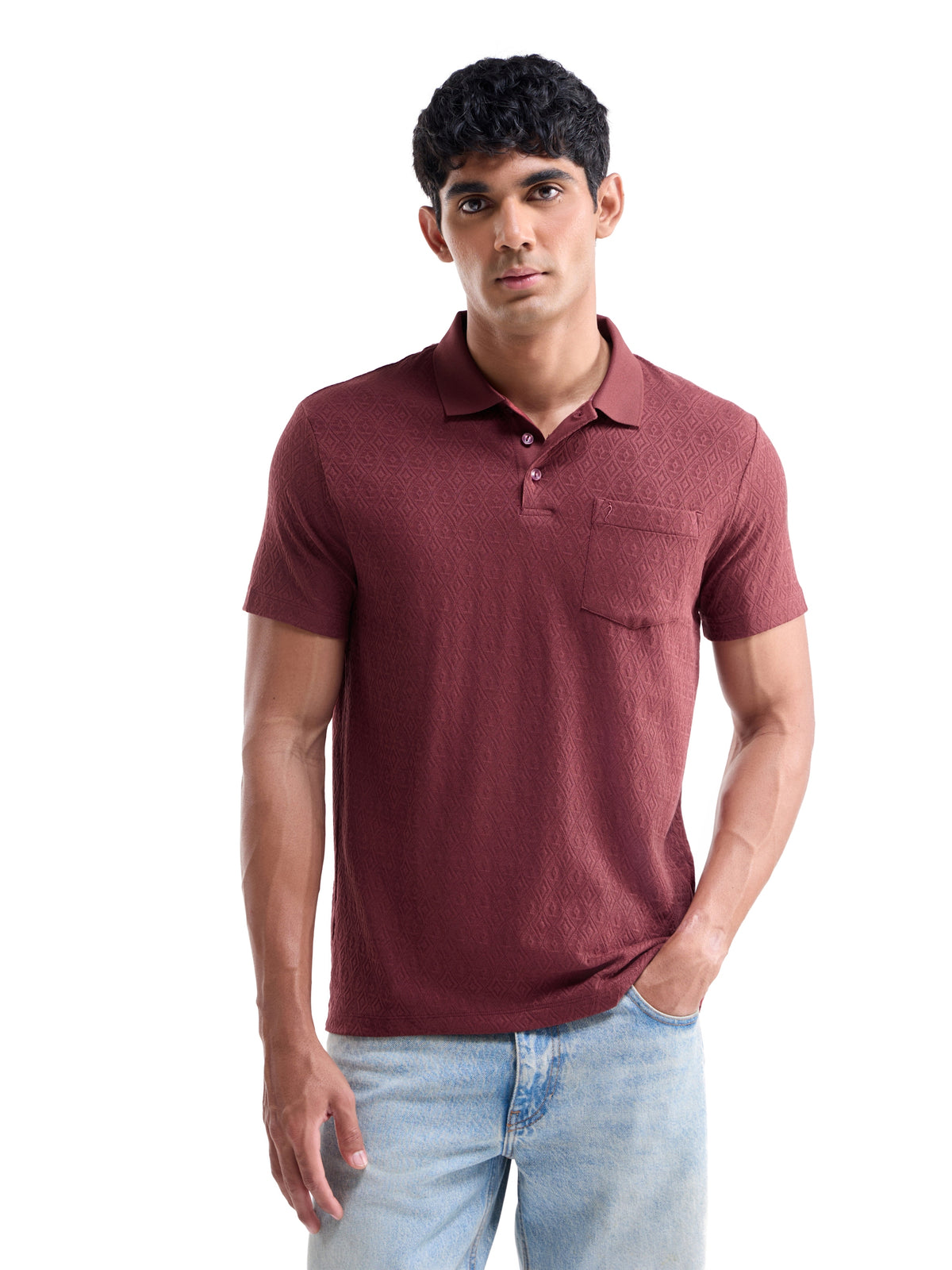 Jacquard Half Sleeve Regular Fit Polo T-Shirt - Maroon t4option_2
