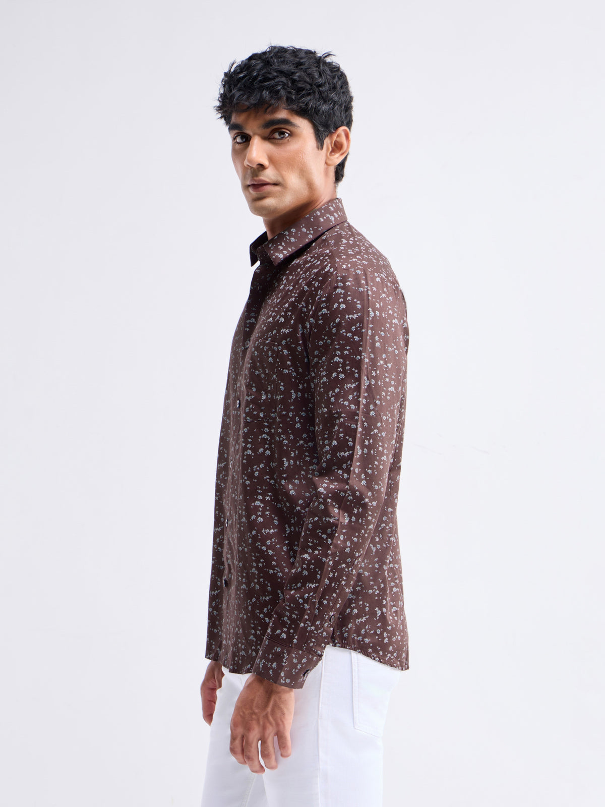 Printed Full Sleeve Cotton Shirt - Brown t4option_0