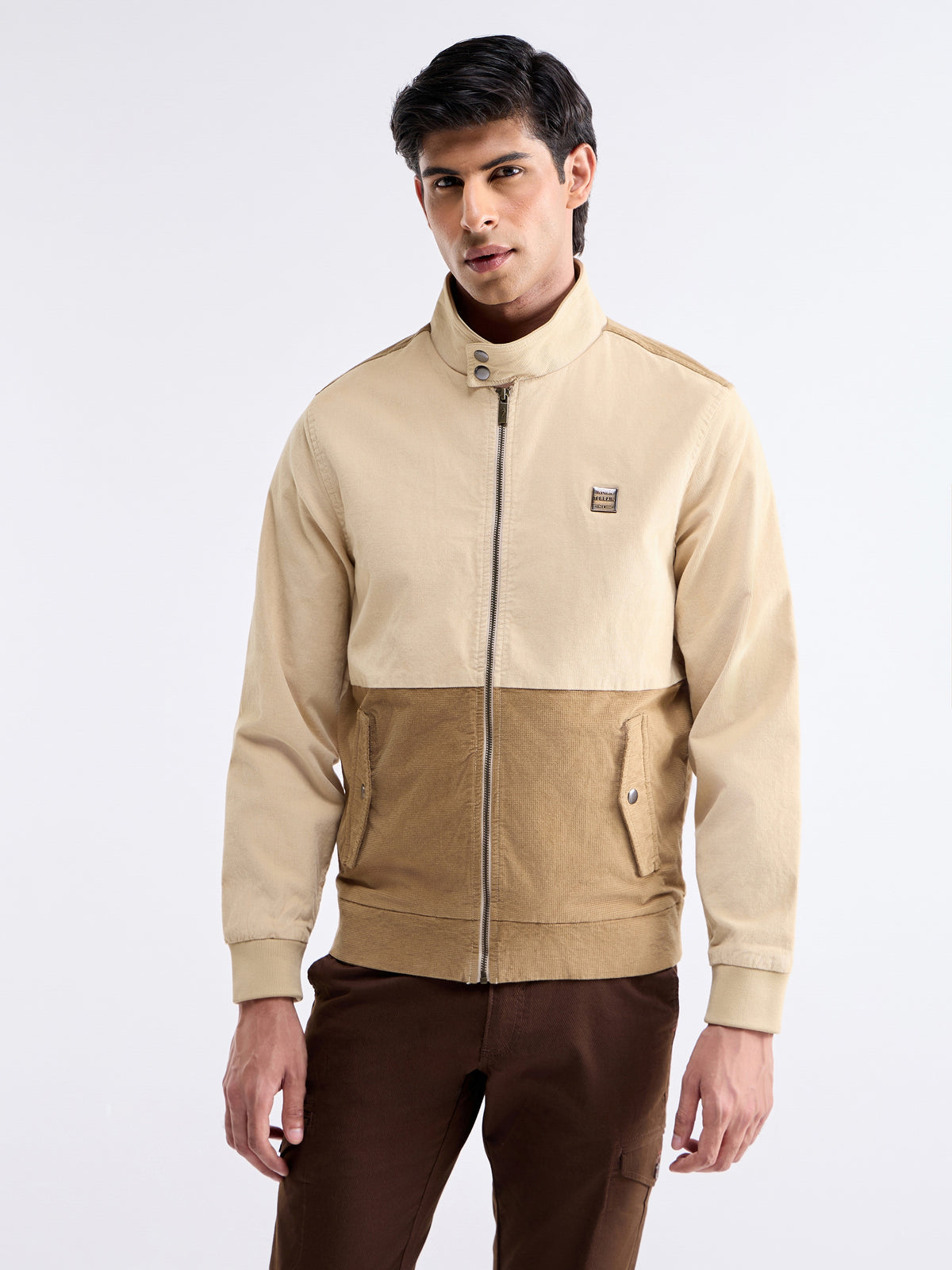 Solid Full Sleeve Bomber Jacket - Ecru t4option_0