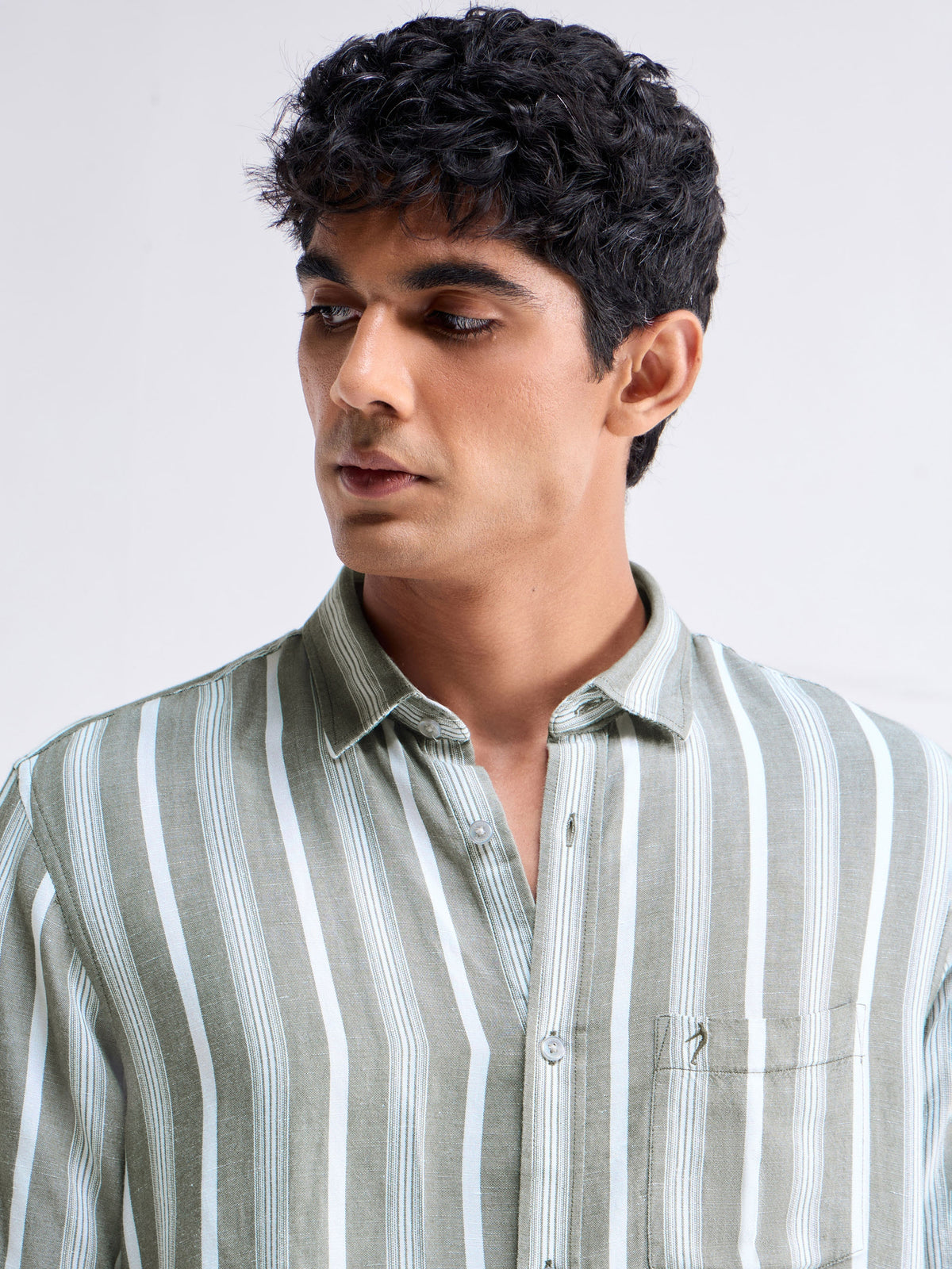 Striped Half Sleeve Viscose Linen Shirt - Sap t4option_0