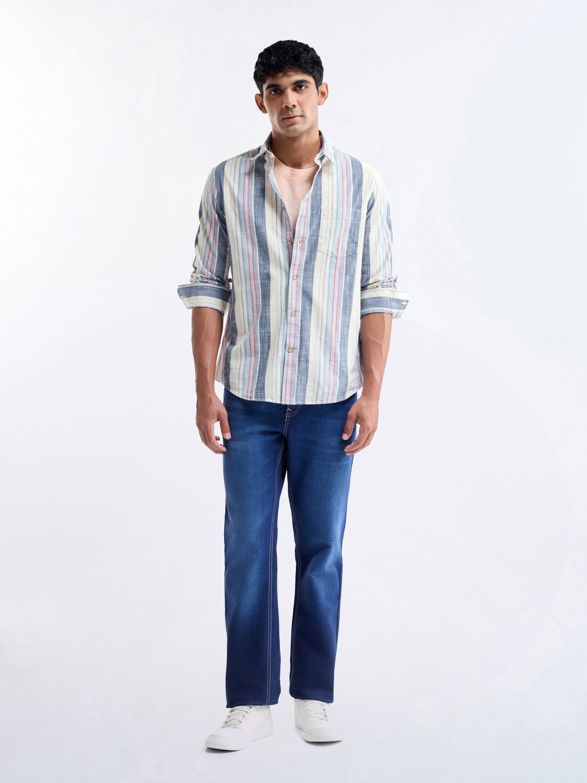 Striped Full Sleeve Cotton Shirt - Ecru t4option_0