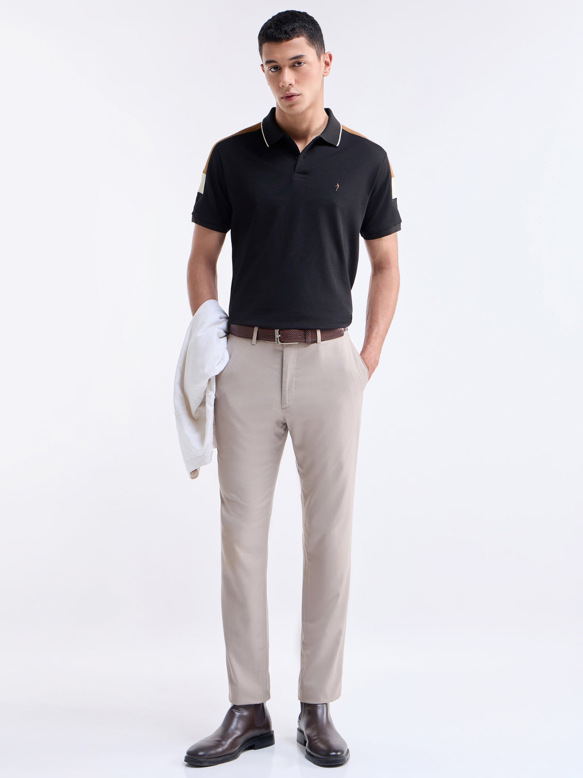 Colour Block Half Sleeve Regular Fit Polo T-Shirt - Black t4option_0