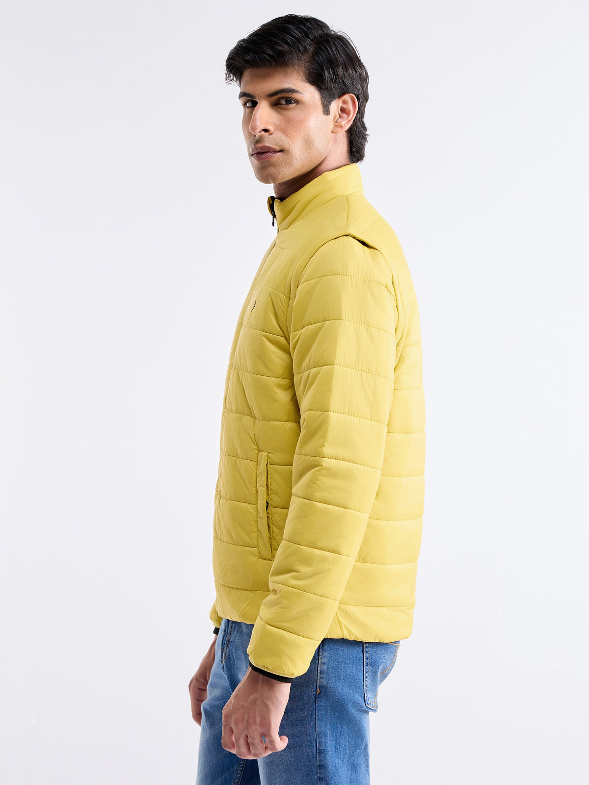 Solid Full Sleeve Bomber Jacket - Yellow t4option_2