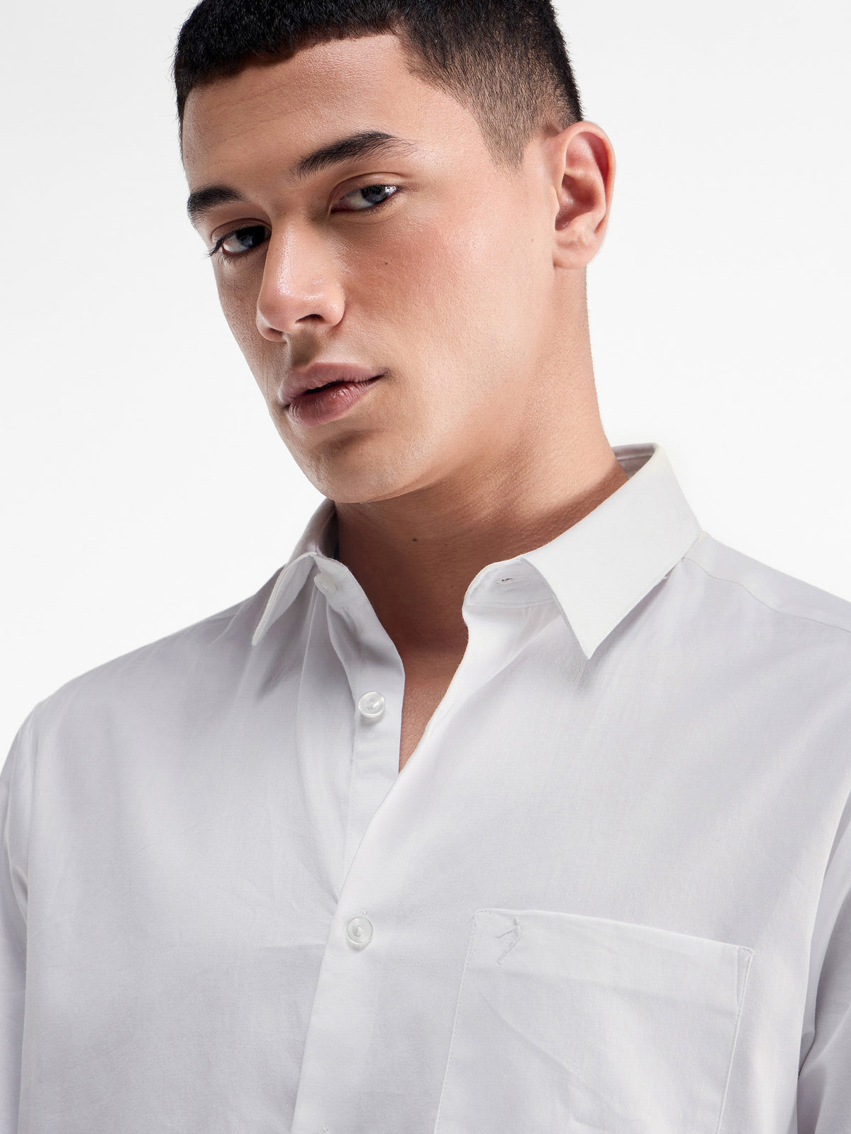 Solid Full Sleeve Cotton Stretch Shirt - White t4option_1
