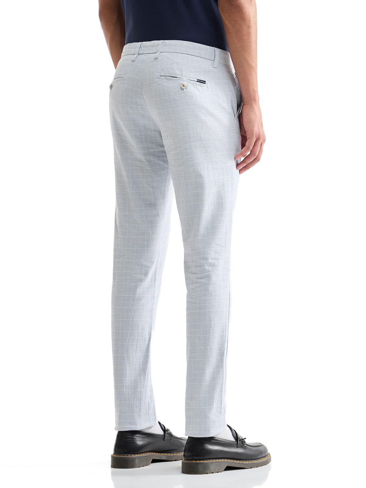 Check Slim Fit Cotton Poly Trouser - Sky t4option_0