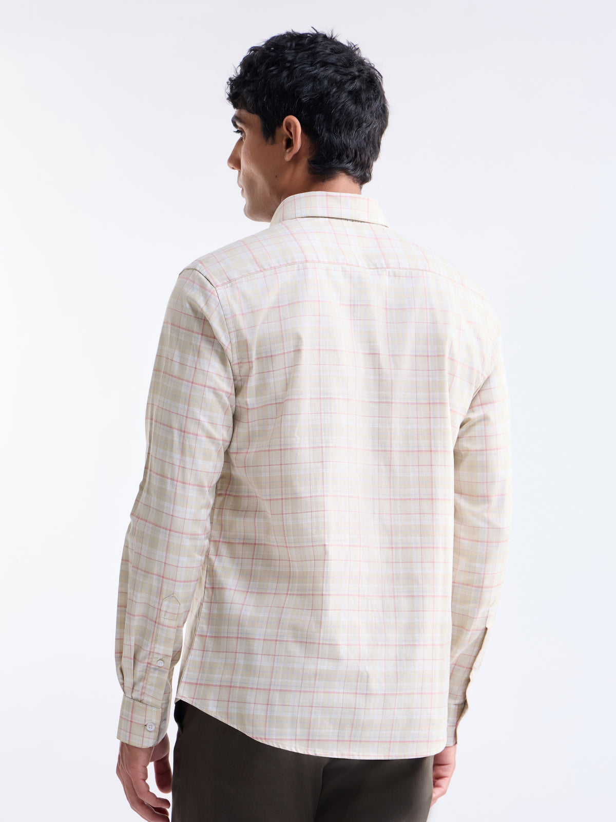 Check Full Sleeve Cotton Shirt - Khaki t4option_1