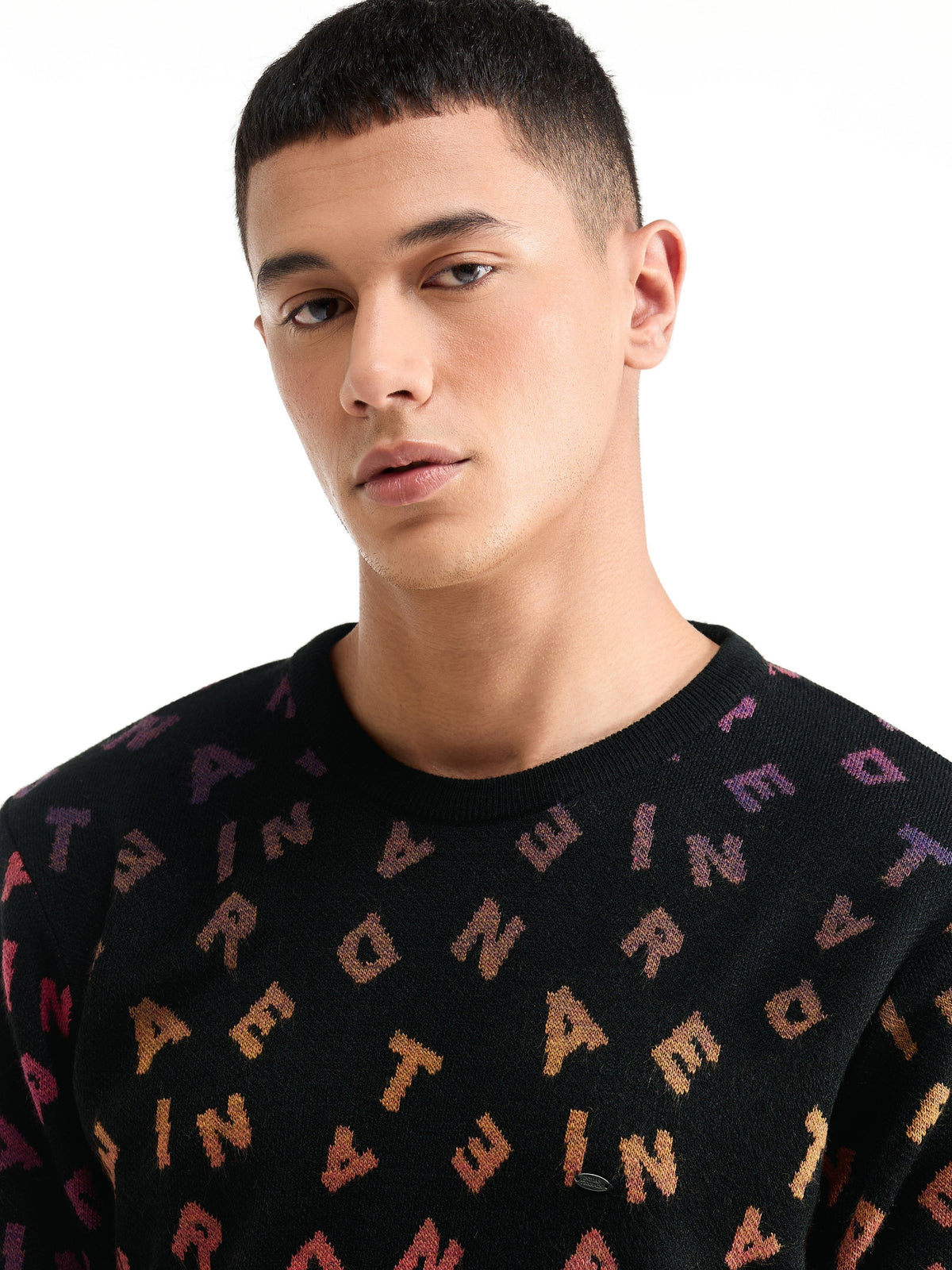 Intarsia Full Sleeve Jumper Sweater - Black t4option_0