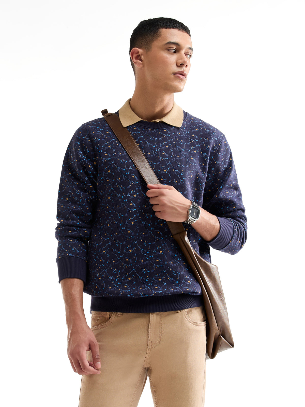 Printed Crew Neck Sweatshirt - Night Sky t4option_0