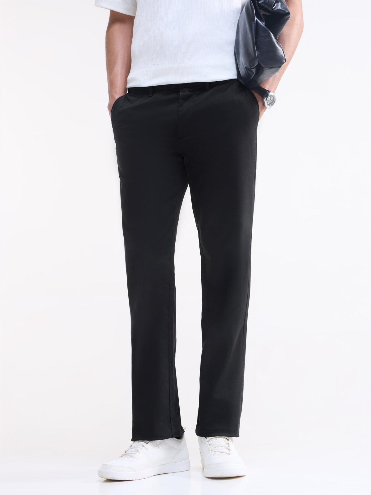 Regular Fit Cotton Stretch Trouser - Black t4option_0