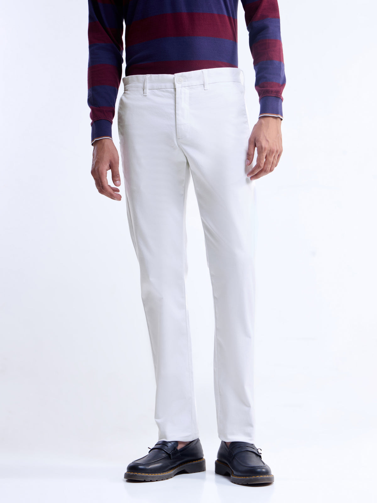 Slim Fit Cotton Stretch Trouser - White t4option_5