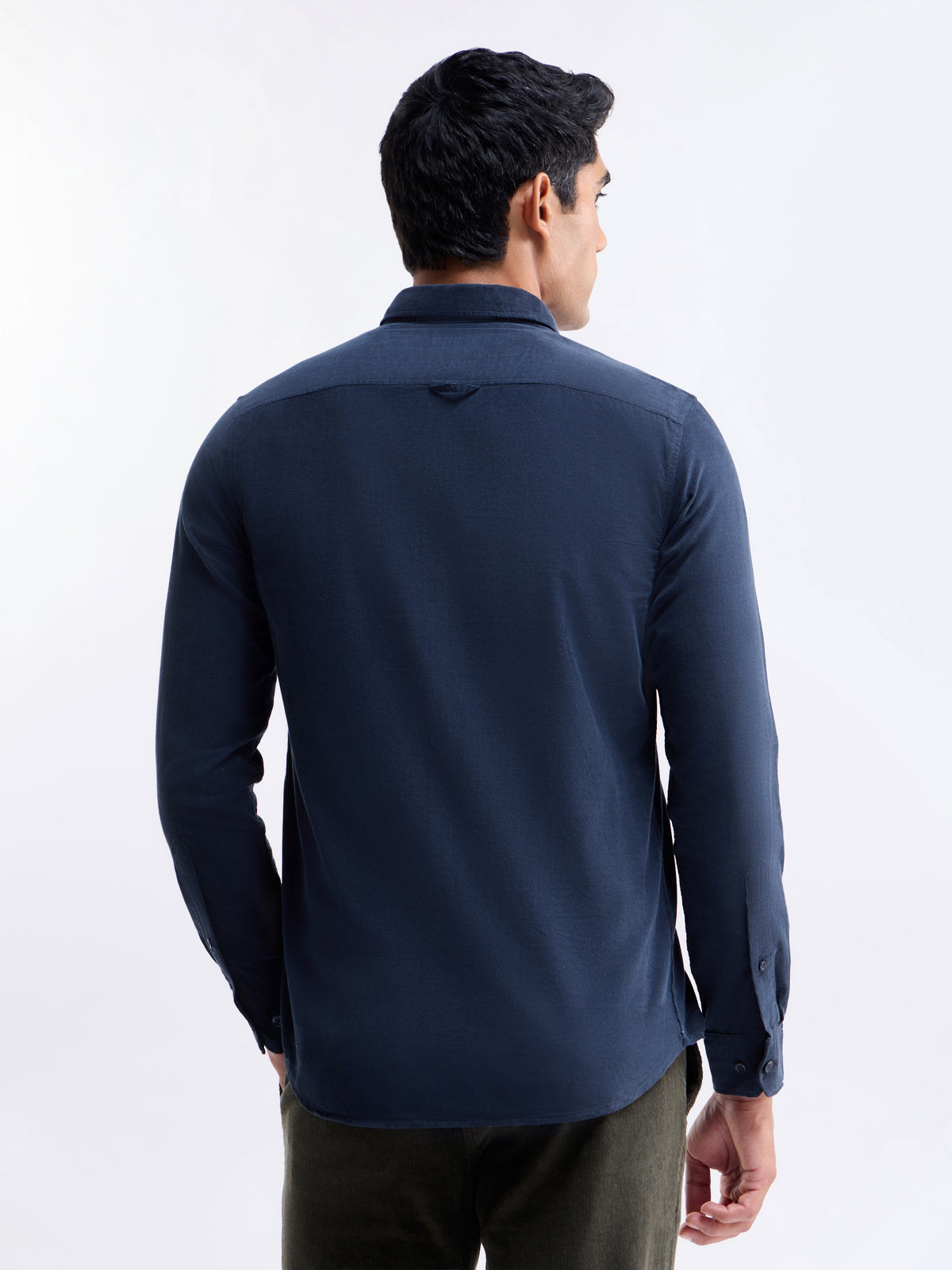 Solid Full Sleeve Cotton Tencel Shirt - Navy t4option_5