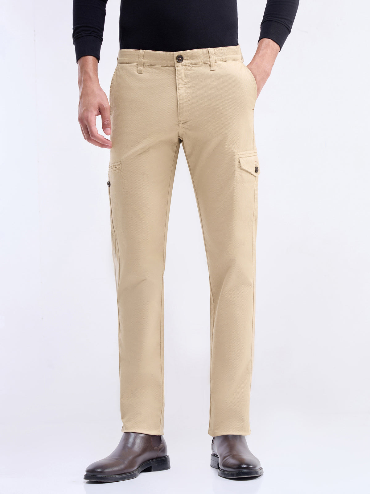 Slim Fit Cotton Stretch Trouser - Stone t4option_1