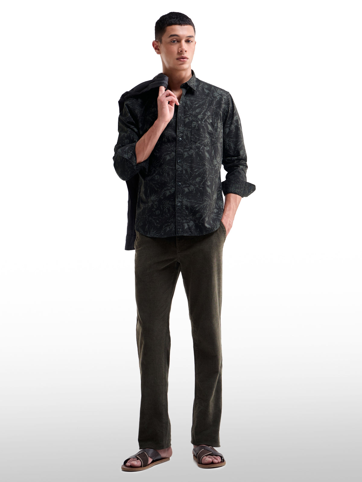 Printed Full Sleeve Cotton Shirt - Black t4option_0