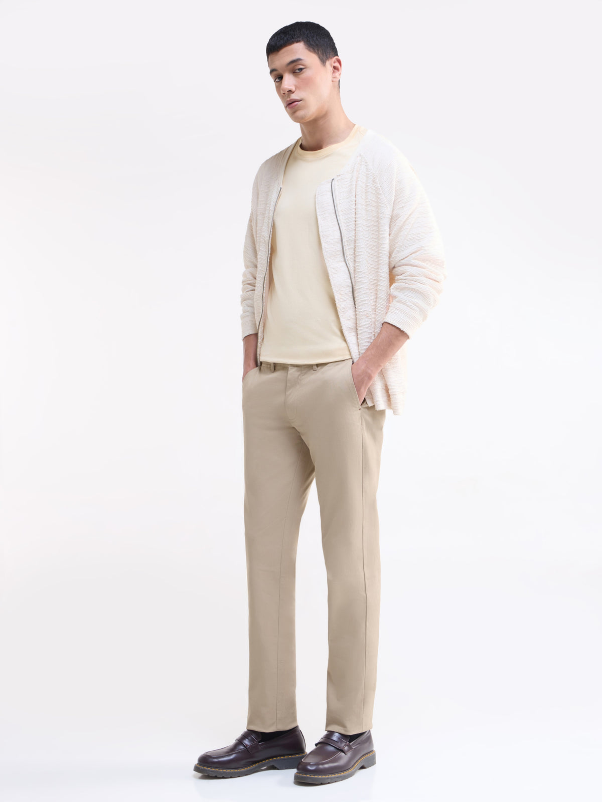 Slim Fit Cotton Stretch Trouser - Lt Khaki t4option_1
